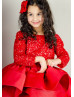 Red Sequins Satin Christmas Party Flower Girl Dress